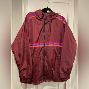 Gap Burgundy Neon Stripe Hooded Full Zip Drawstring Windbreaker Jacket Size XL